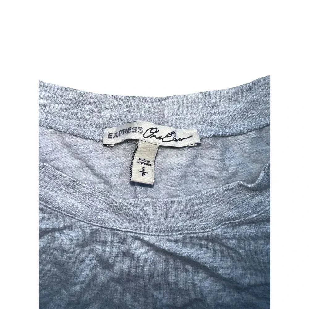 Express one eleven Crew Neck Varsity Stripe Sweatshirt top pullover grey size S - Picture 5 of 7